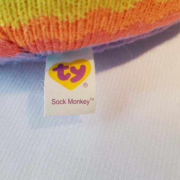 TY Sock Monkey Beanie Ballz Rainbow  8" Plush - Picture 7 of 9